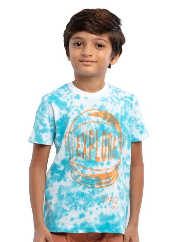 Boys Tie N Dye Half Sleeve T Shirt With Print On C